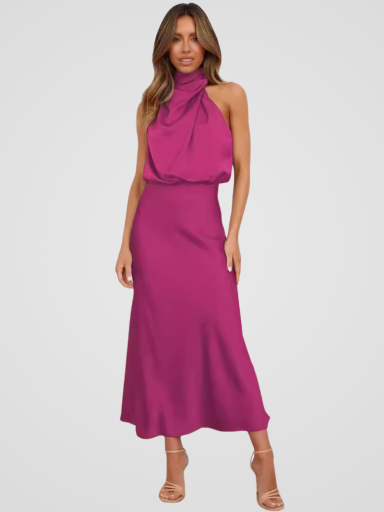 Élia™ | Robe midi à col bénitier et drapé élégant