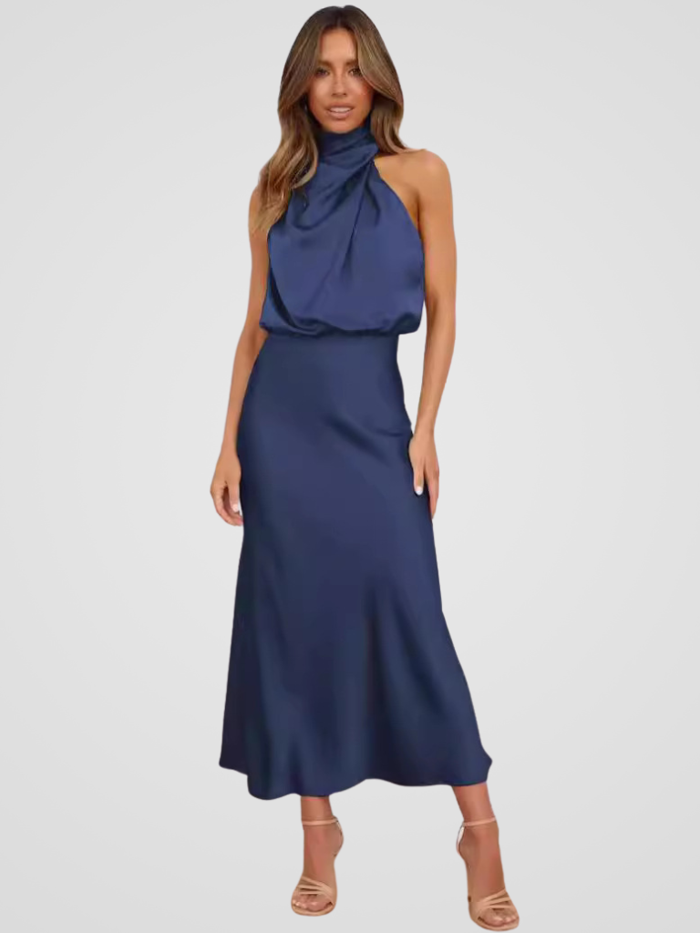 Élia™ | Robe midi à col bénitier et drapé élégant