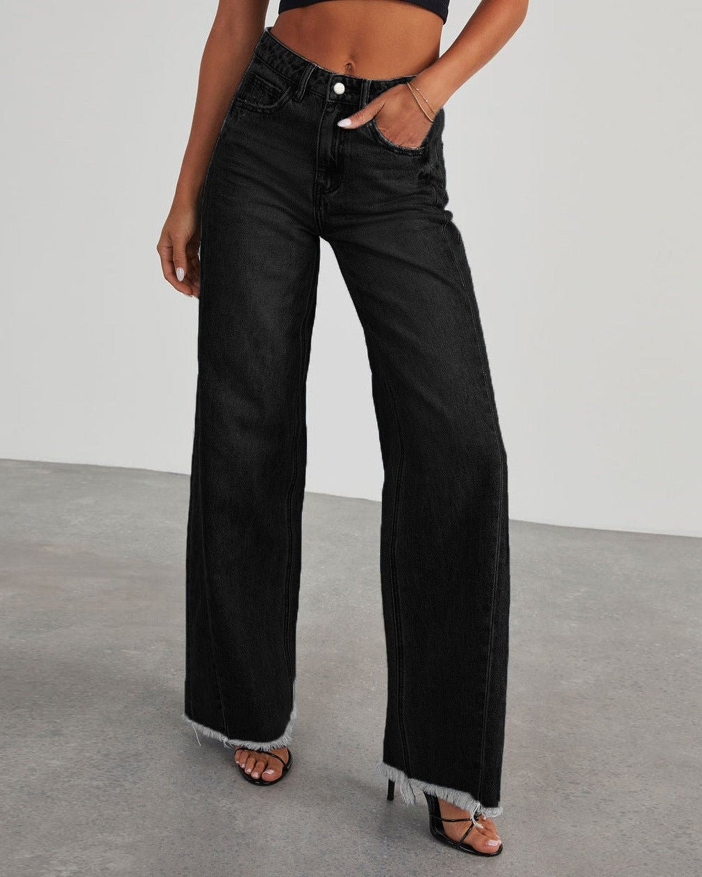 Fashion High Waist Jeans With Pockets Comfortable Slim Fit Straight Wide - leg Pants Womens Clothing - bluemoonbenelux