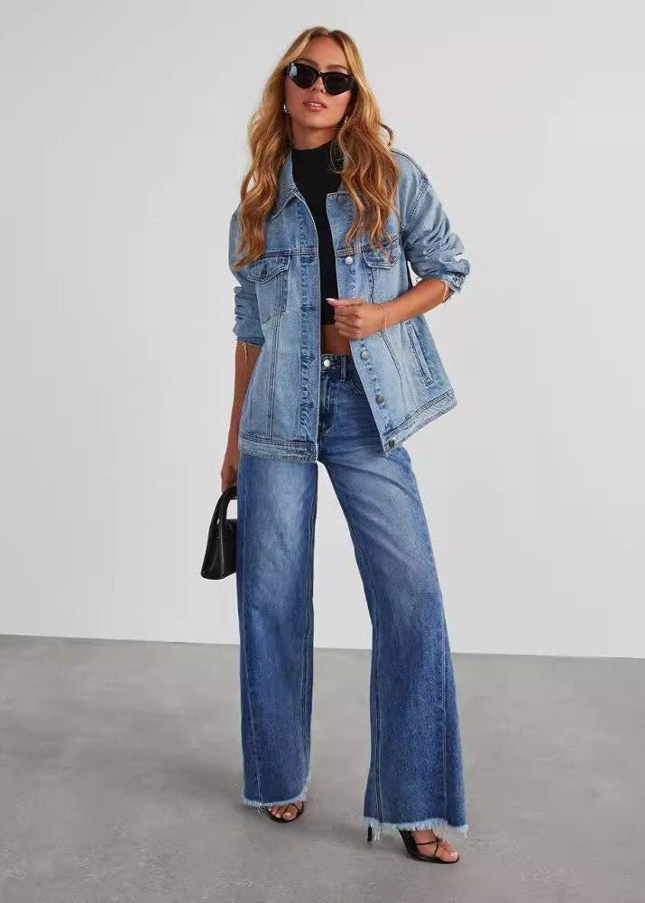 Fashion High Waist Jeans With Pockets Comfortable Slim Fit Straight Wide - leg Pants Womens Clothing - bluemoonbenelux