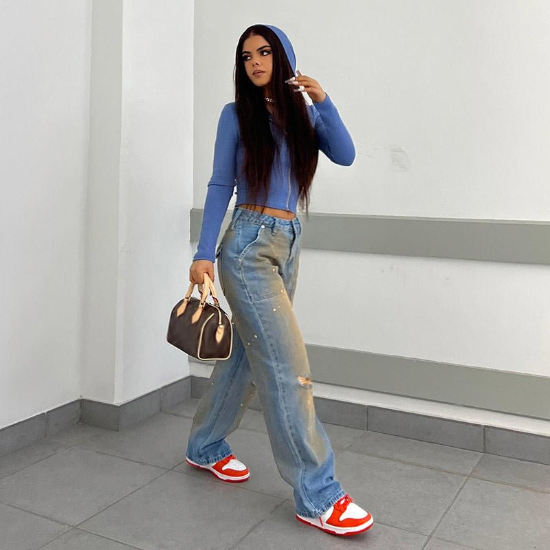 Loose Straight Fashion Street Denim Trousers For Women - ÉclairNoir