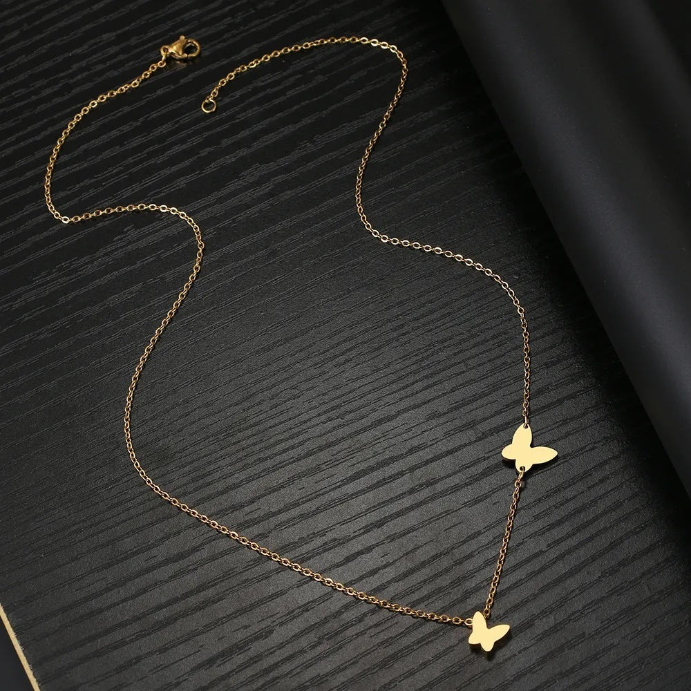 Stainless Steel Butterfly Pendant Sweet Temperamental All - match Niche Design Necklace - ÉclairNoir