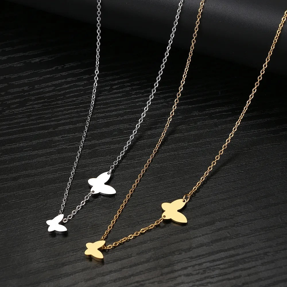 Stainless Steel Butterfly Pendant Sweet Temperamental All - match Niche Design Necklace - ÉclairNoir