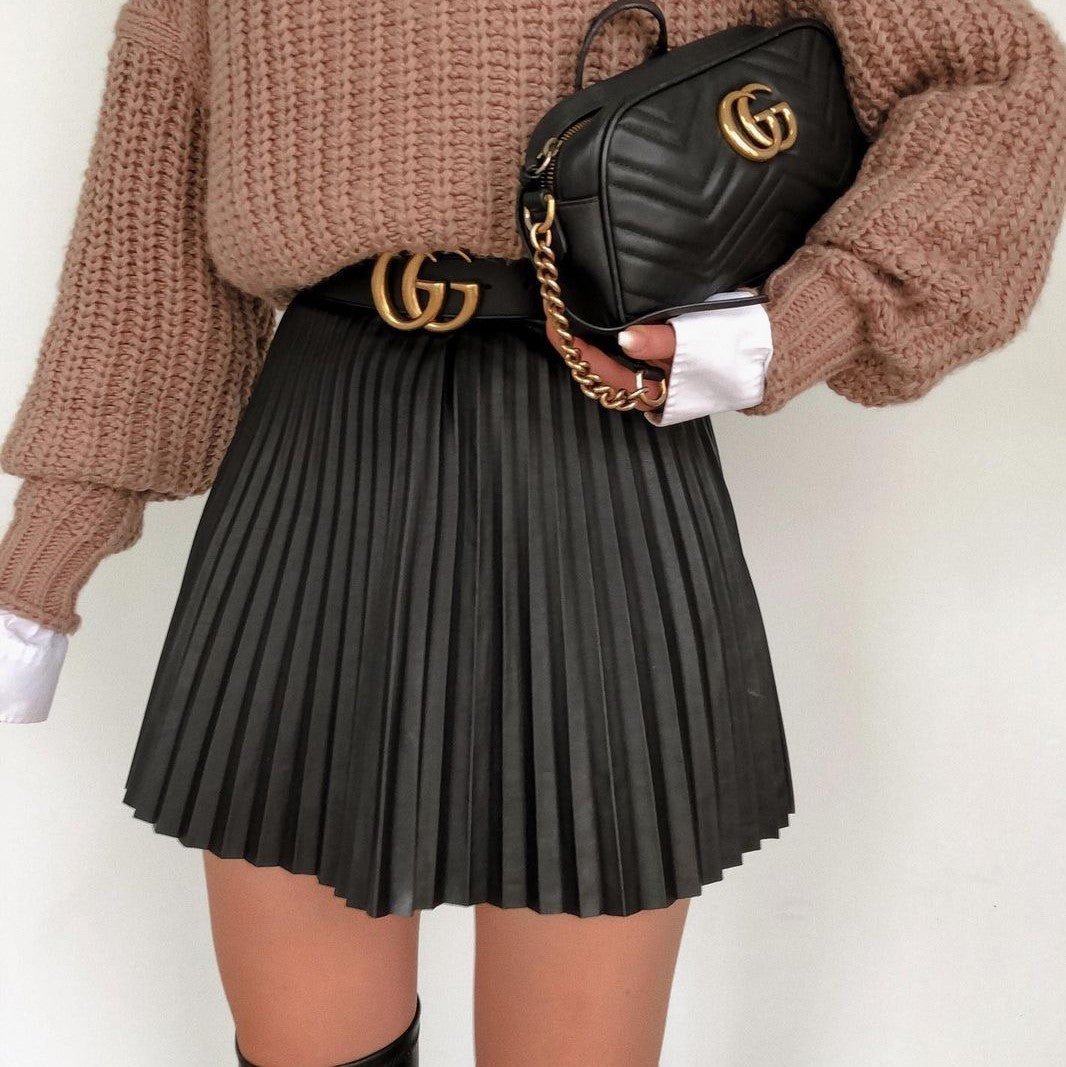 Draped Pleated Knitted Mini Skirts Women Winter Short Skirt - ÉclairNoir