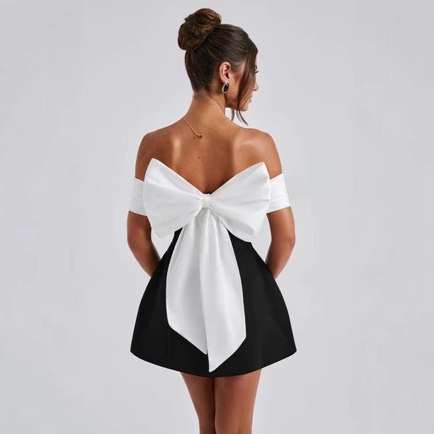 Dress Slim - fit Off - shoulder Contrast Color Women - ÉclairNoir