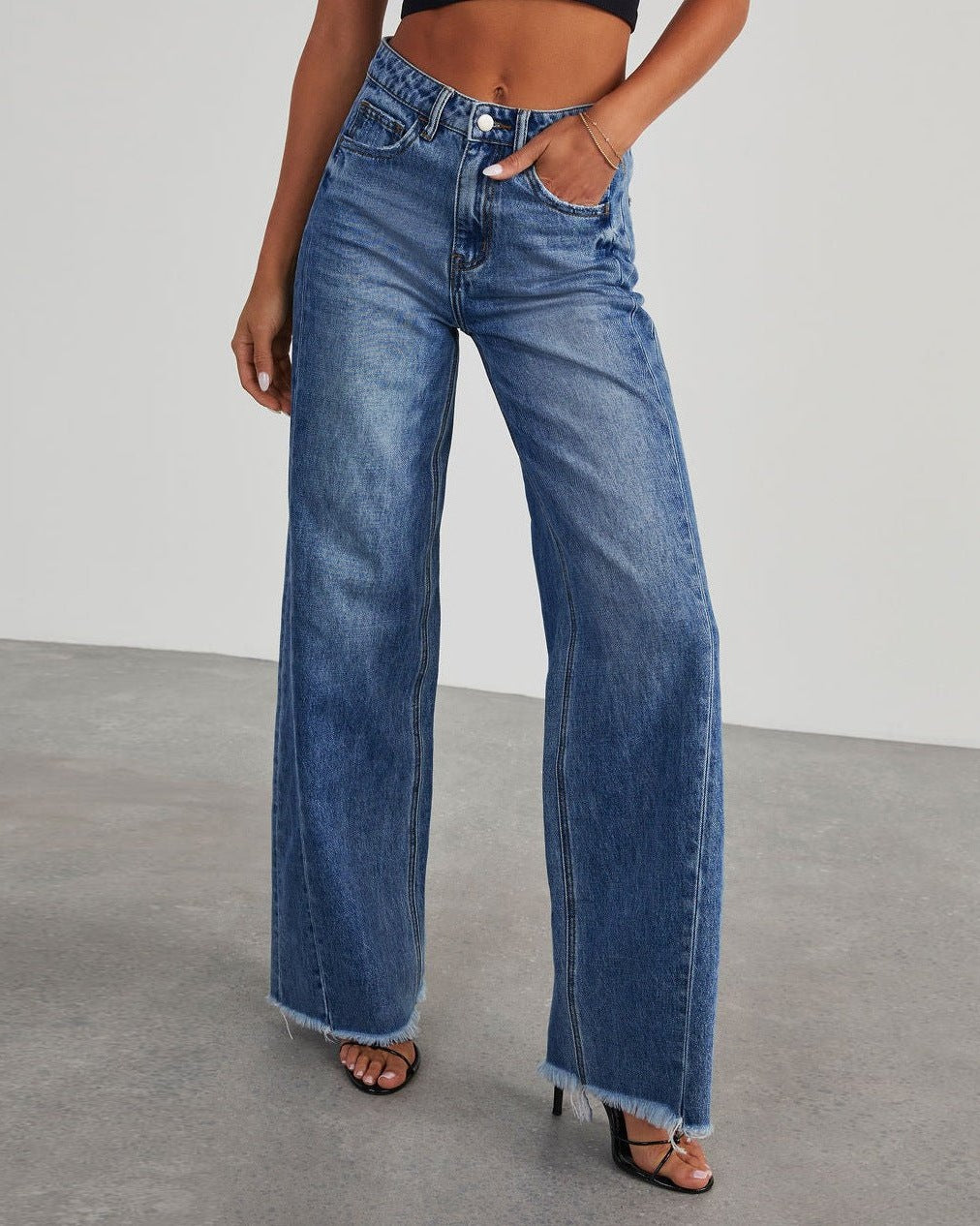 Fashion High Waist Jeans With Pockets Comfortable Slim Fit Straight Wide - leg Pants Womens Clothing - bluemoonbenelux