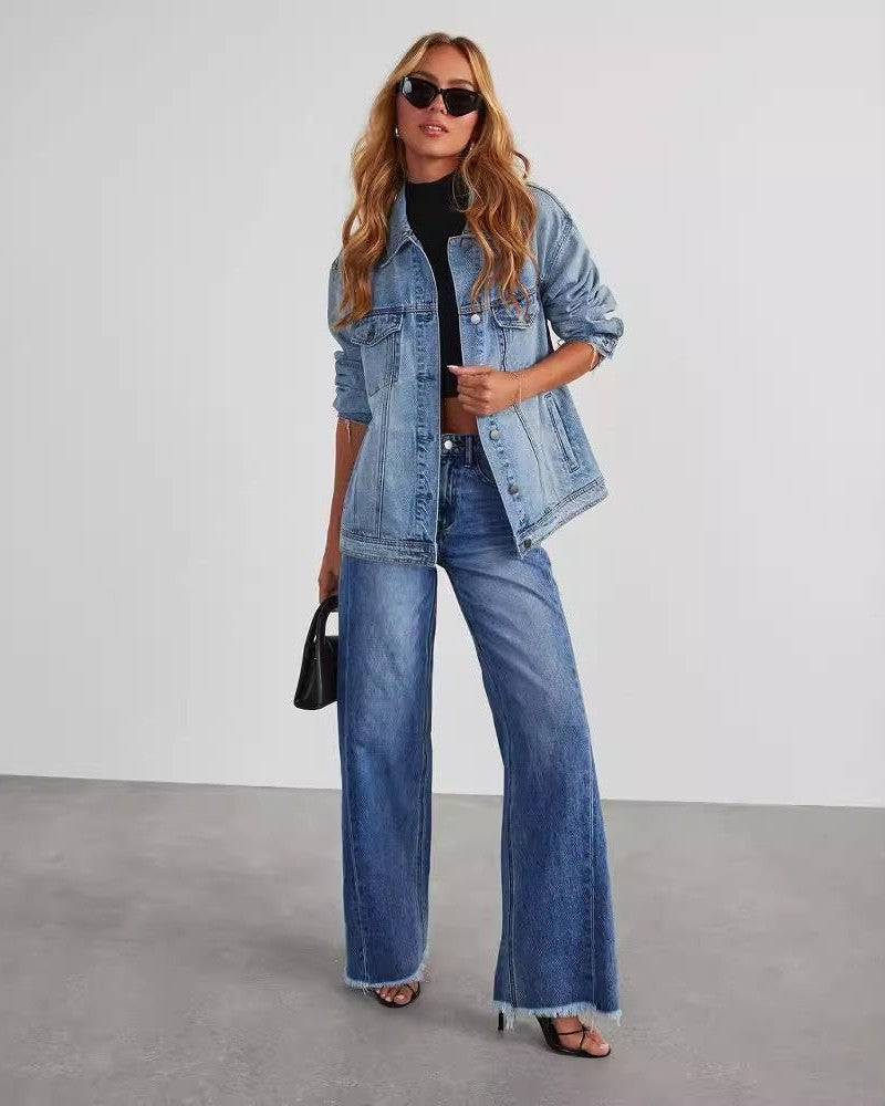 Fashion High Waist Jeans With Pockets Comfortable Slim Fit Straight Wide - leg Pants Womens Clothing - bluemoonbenelux