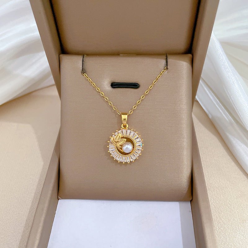 Fashion Jewelry Square Full Diamond Personalized Round Ring Leaves Necklace And Earrings Suite - ÉclairNoir