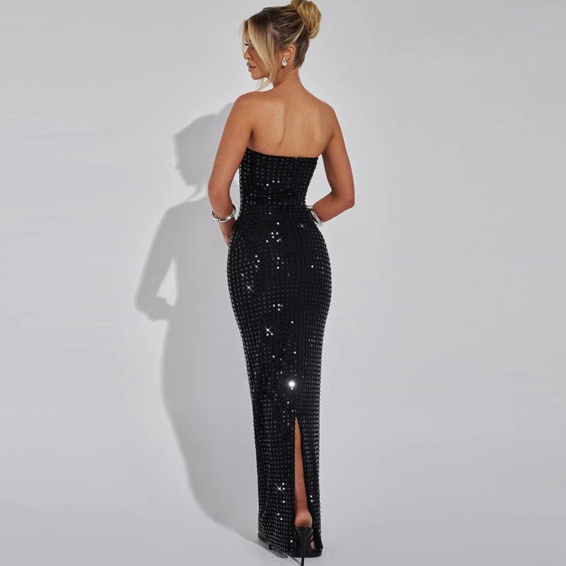 Graceful And Fashionable Backless Slim Fit Split Tube Top Dress - ÉclairNoir