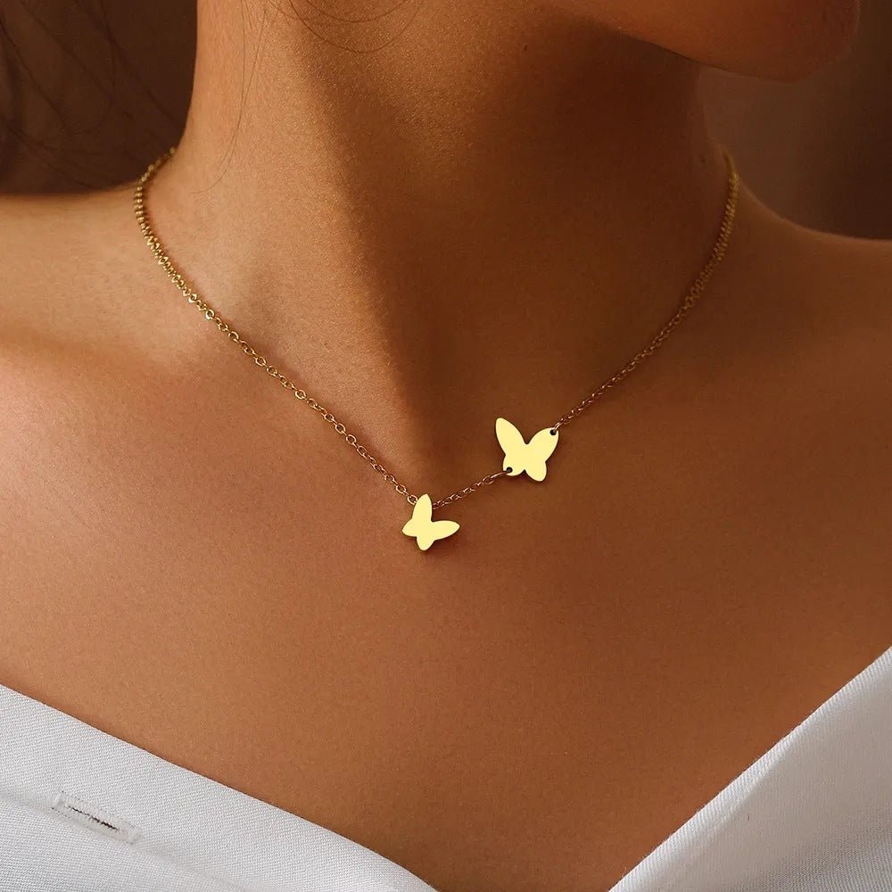 Stainless Steel Butterfly Pendant Sweet Temperamental All - match Niche Design Necklace - ÉclairNoir