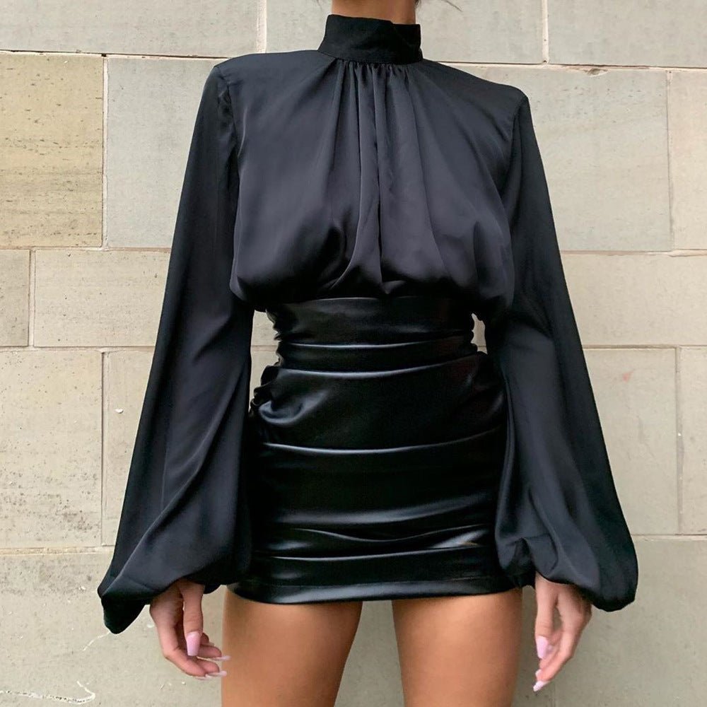Women's Shiny Patent Leather Pleated Hot Girl Hip Skirt - ÉclairNoir